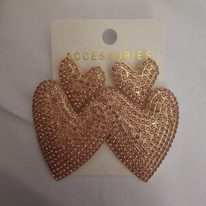 Sparkling Gold and Pink Heart Earrings